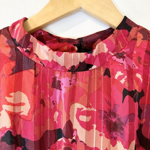 Lane Bryant Dress 18 Red Floral Balloon Sleeve 80s Midi High Low Party Wedding - Picture 5 of 16